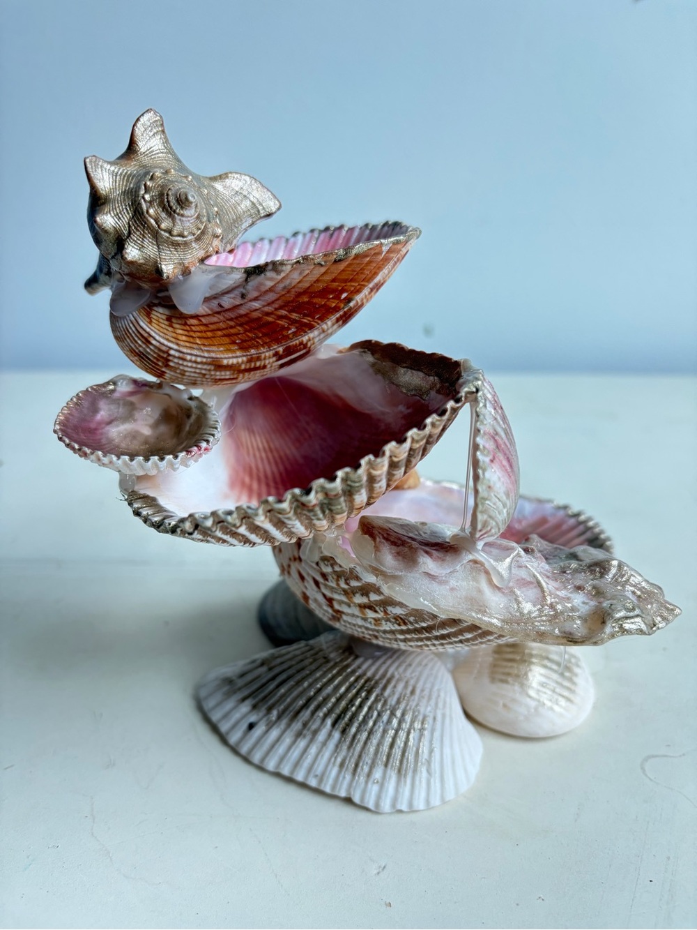 Handmade Pink & Gold Seashell Jewelry Holder Tower | The Saltwater Siren - Picture 4 of 7